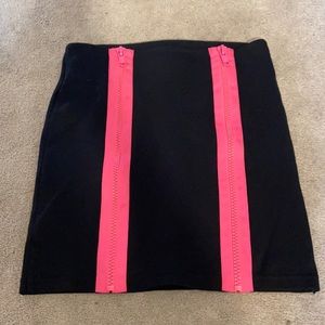 Faux neon pink zipper mini skirt